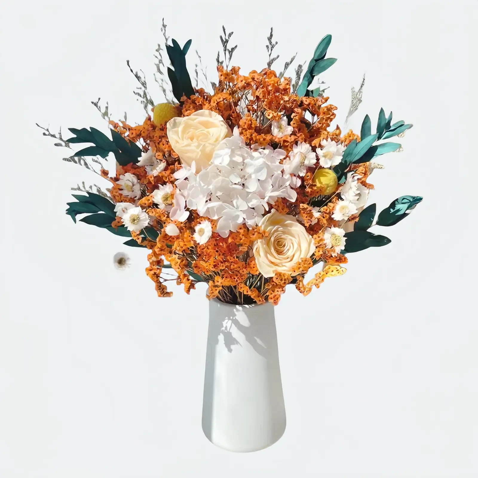 Opalfloral Orange Rose and Hydrangea Dried Flower Bouquet