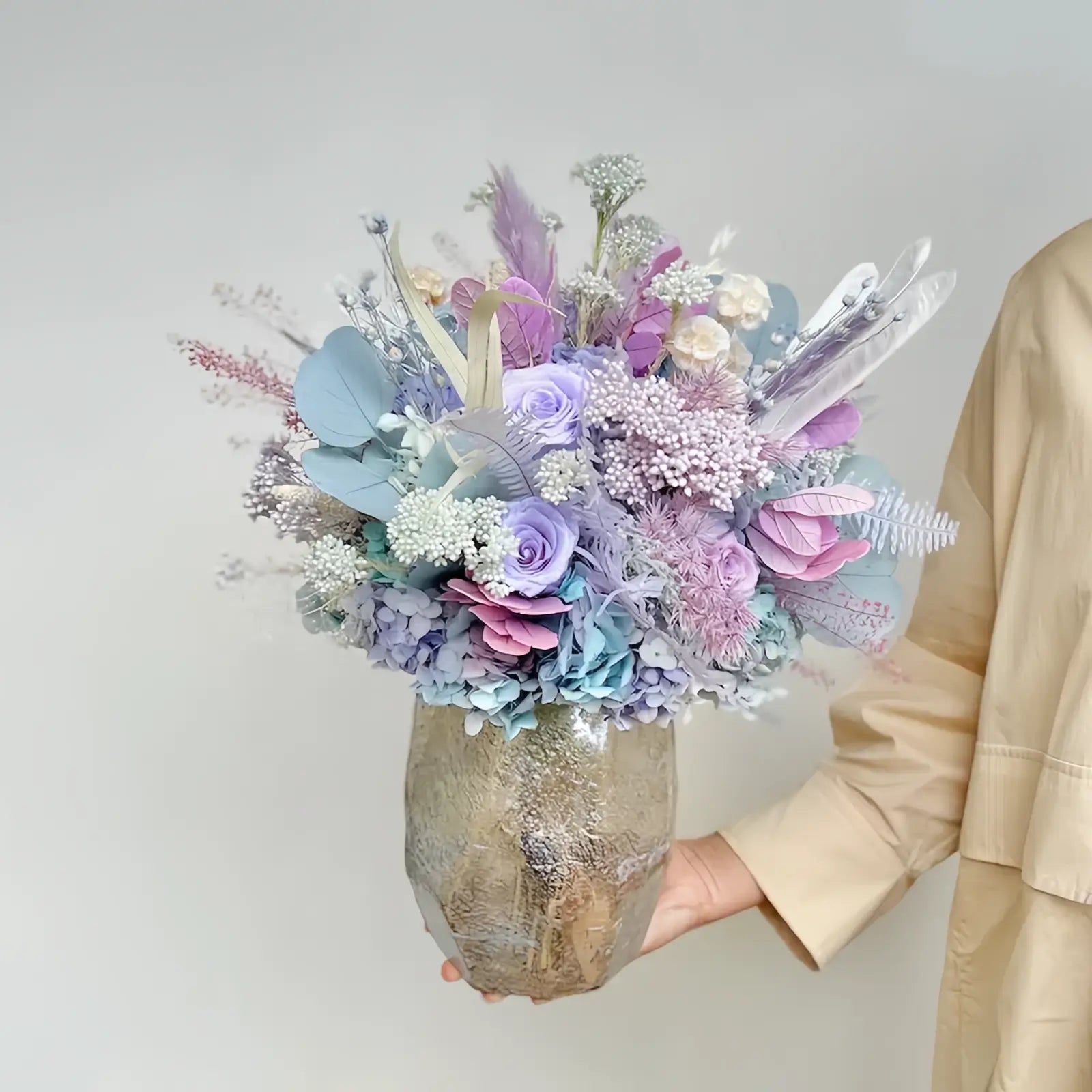 Opalfloral Pastel Blue & Lavender Dried Flower Bouquet - Large & Small Sizes