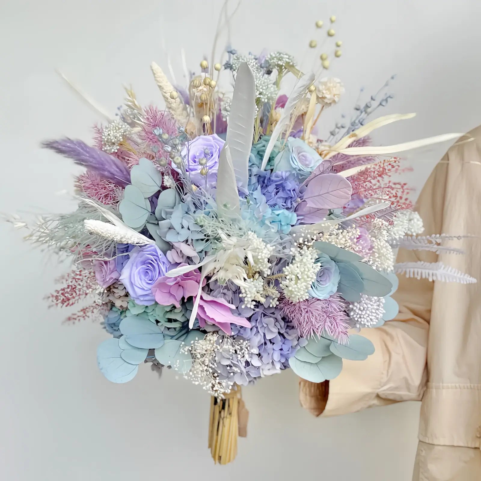 Opalfloral Pastel Blue & Lavender Dried Flower Bouquet - Large & Small Sizes