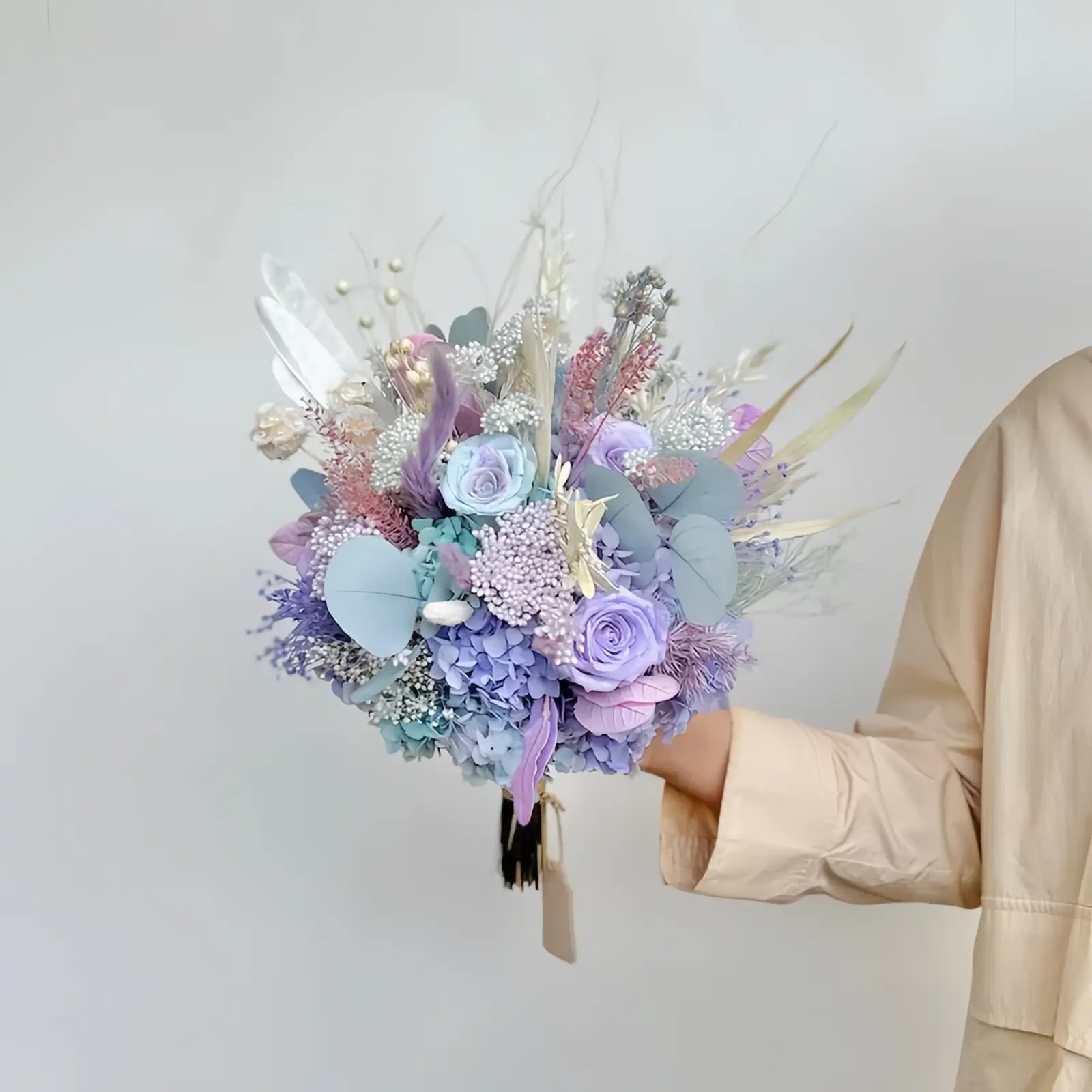 Opalfloral Pastel Blue & Lavender Dried Flower Bouquet - Large & Small Sizes