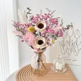 Opalfloral Pink Baby's Breath & Anemone Dried Flower Set – Modern Glass Vase Decor, 13.8'' Tall