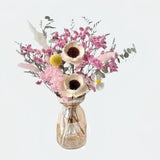 Opalfloral Pink Baby's Breath & Anemone Dried Flower Set – Modern Glass Vase Decor, 13.8'' Tall