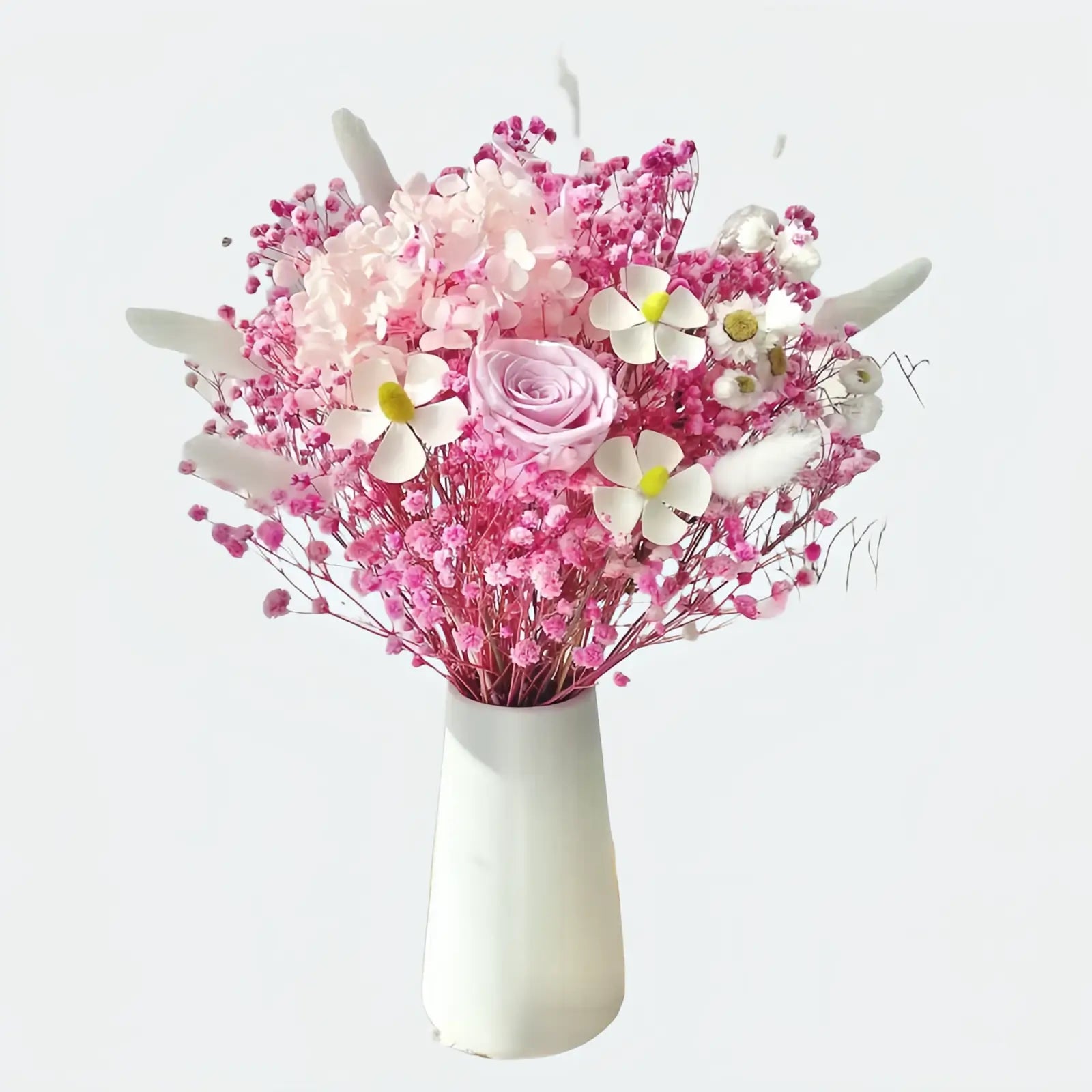 Opalfloral Pink Baby's Breath and Rose Dried Flower Bouquet