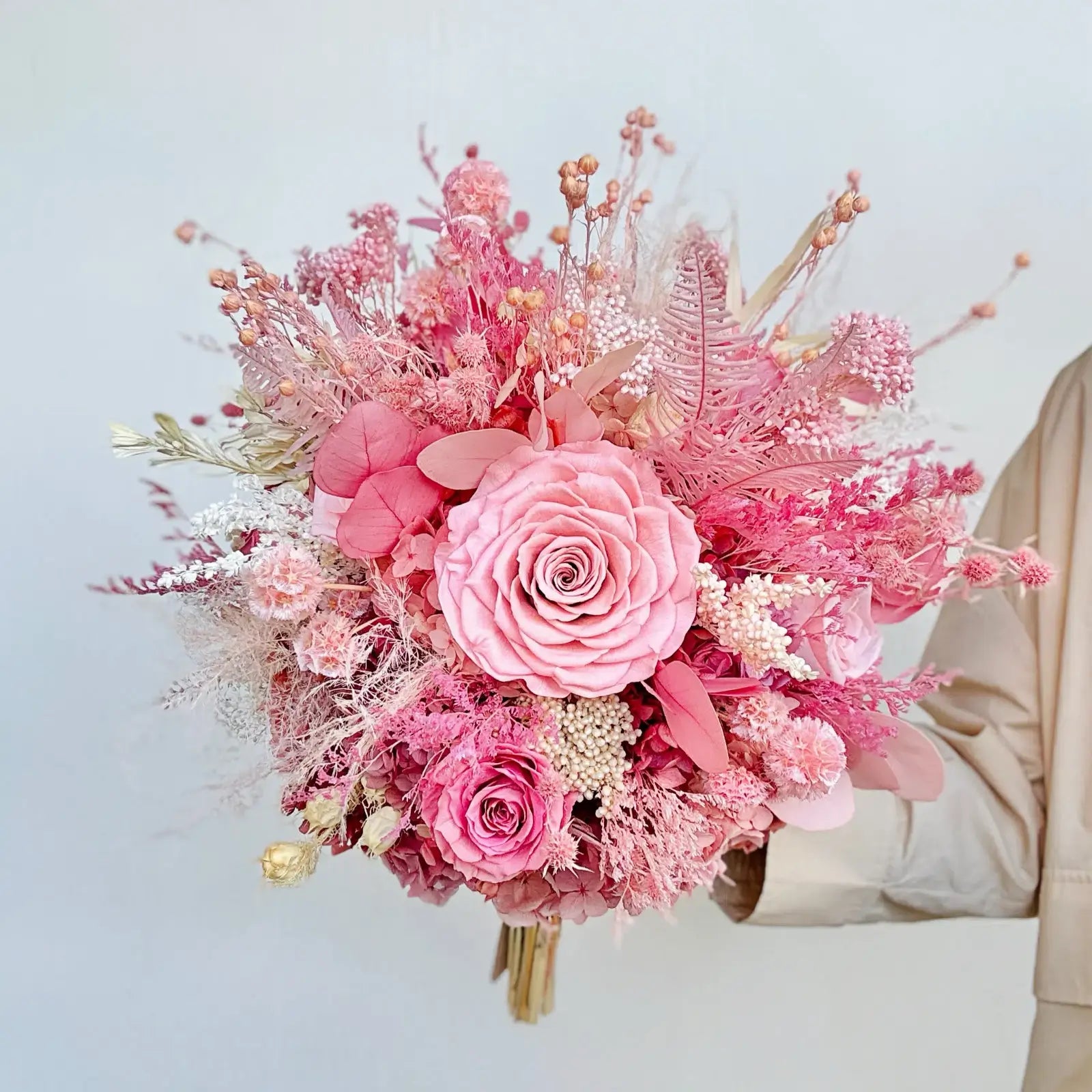 Opalfloral Pink Peony and Hydrangea Dried Flower Bouquet - Large & Small Sizes