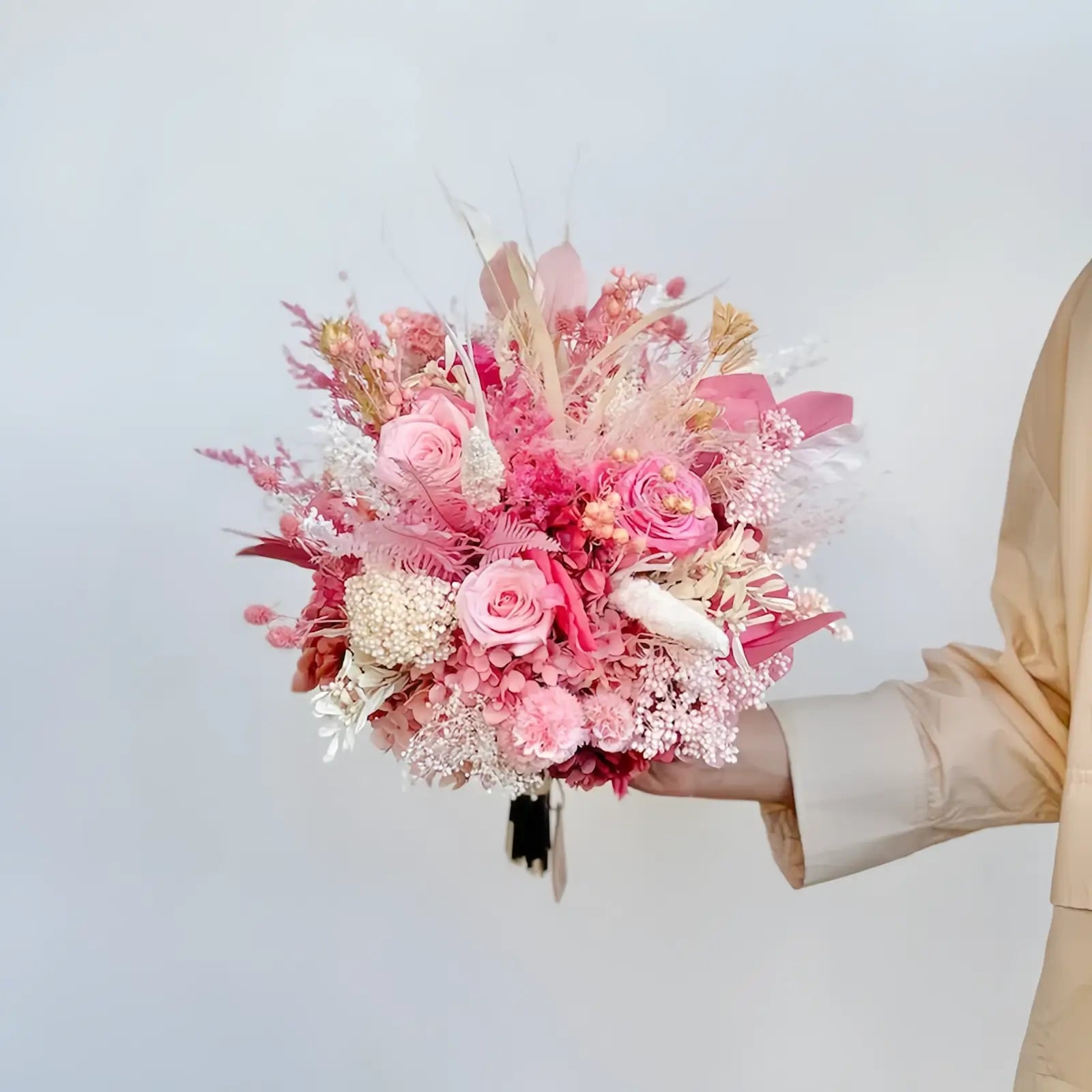 Opalfloral Pink Peony and Hydrangea Dried Flower Bouquet - Large & Small Sizes