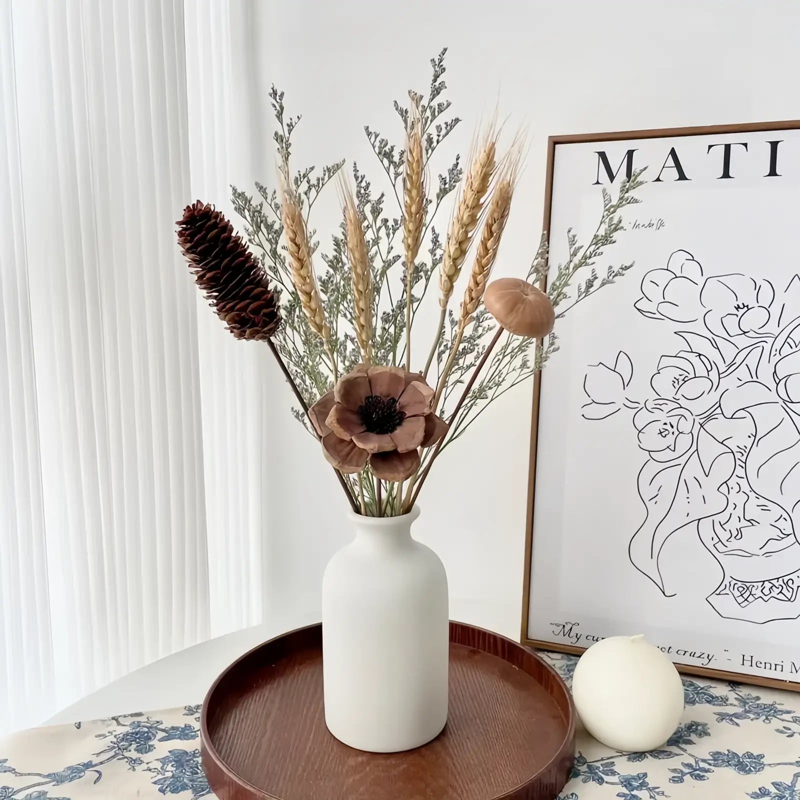 Opalfloral Rustic Wheat & Pinecone Dried Flower Set – Cozy Centerpiece with Ceramic Vase, 15.7'' Tall