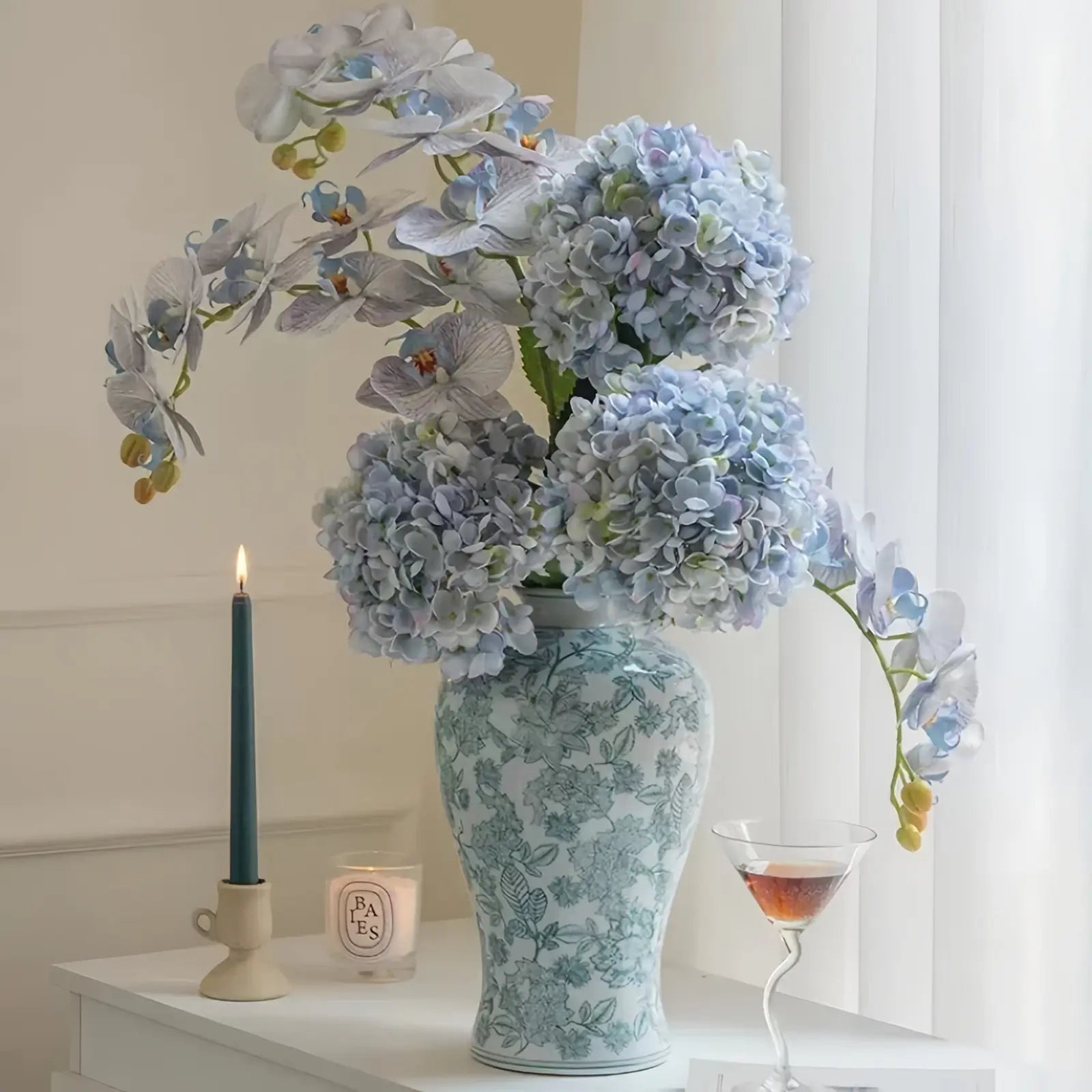 Opalfloral Serene Blue Orchid & Hydrangea Artificial Bouquet