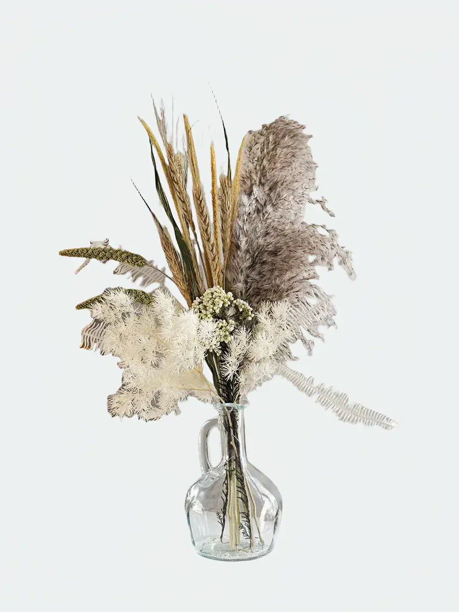 Opalfloral White Fern and Pampas Dried Flower Bouquet