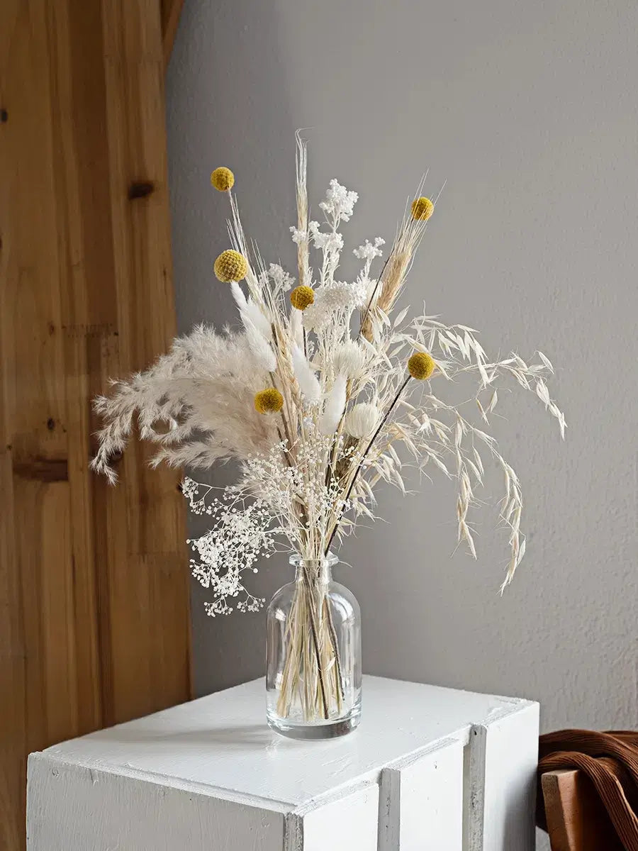 Opalfloral White Gypsophila and Yellow Craspedia Dried Flower Bouquet