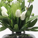 Opalfloral White Tulip and Greenery Artificial Arrangement with Silver Vase - Modern Elegance