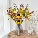 Opalfloral Yellow Anemone & Billy Button Dried Flower Set – Bright Centerpiece with Glass Vase, 13.8'' Tall