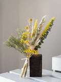 Opalfloral Yellow Billy Ball and Eucalyptus Dried Flower Bouquet