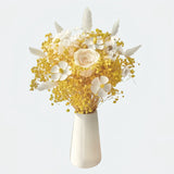 Opalfloral Yellow Gypsophila and White Rose Dried Flower Bouquet