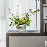 Opalfloral Minimalist Artificial Green Bonsai with Yellow and White Flowers in Gray Ceramic Wave Vase - OpalFloarl-Premium artificial flowers and elegant vases to elevate your home decor. 