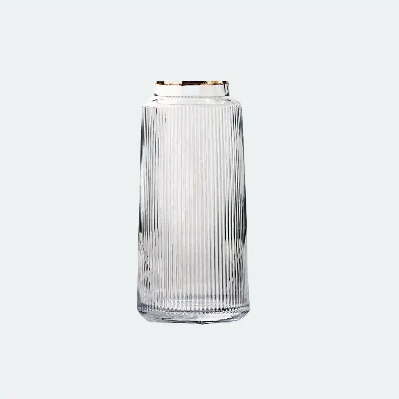 [9.8"] Ribbed Clear Glass Vase with Gold Rim Accent