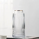 [9.8"] Ribbed Clear Glass Vase with Gold Rim Accent