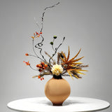 Rustic Autumnal Faux Floral Arrangement in Textured Ceramic Vase