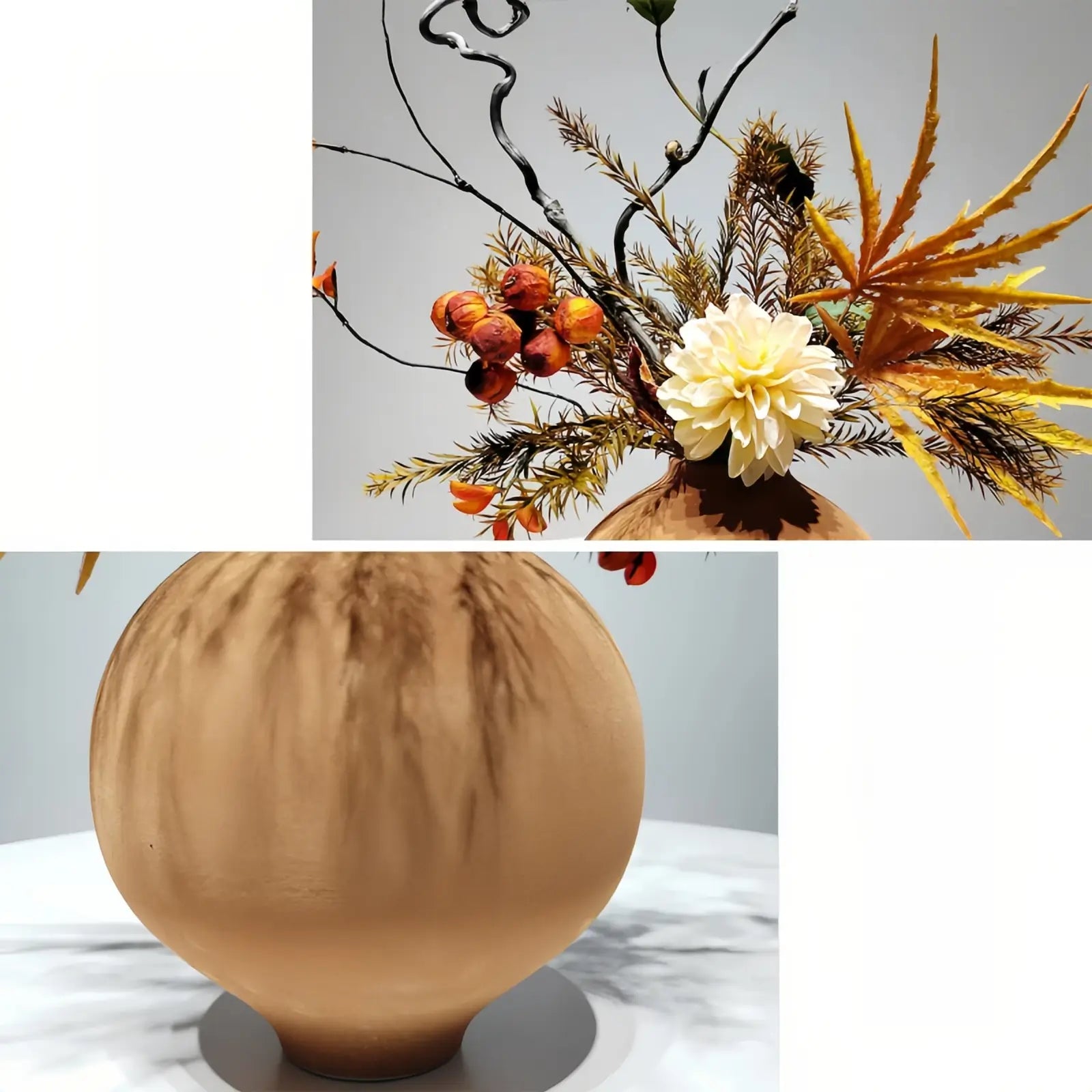 Rustic Autumnal Faux Floral Arrangement in Textured Ceramic Vase