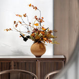 Rustic Autumnal Faux Floral Arrangement in Textured Ceramic Vase (Large)