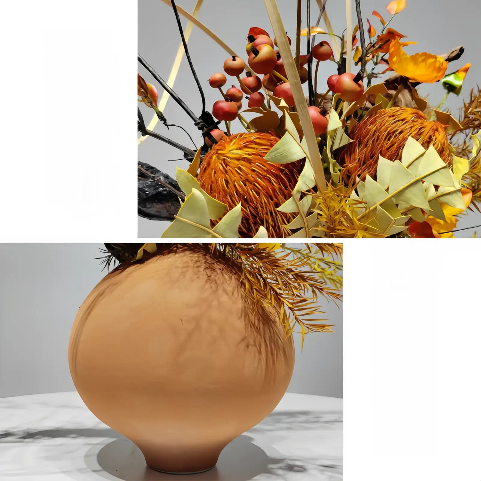 Rustic Autumnal Faux Floral Arrangement in Textured Ceramic Vase (Large)