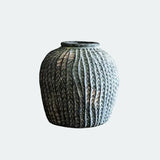 [10.8"] Rustic Black Ceramic Vase with Leaf Motif Texture