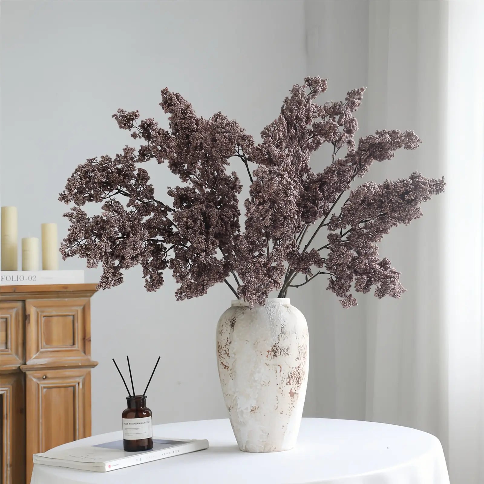 Rustic Purple Artificial Millet Flower Stems – Set of 5