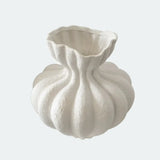 [9.8"] Sculptural White Ceramic Vase with Lotus-Inspired Design