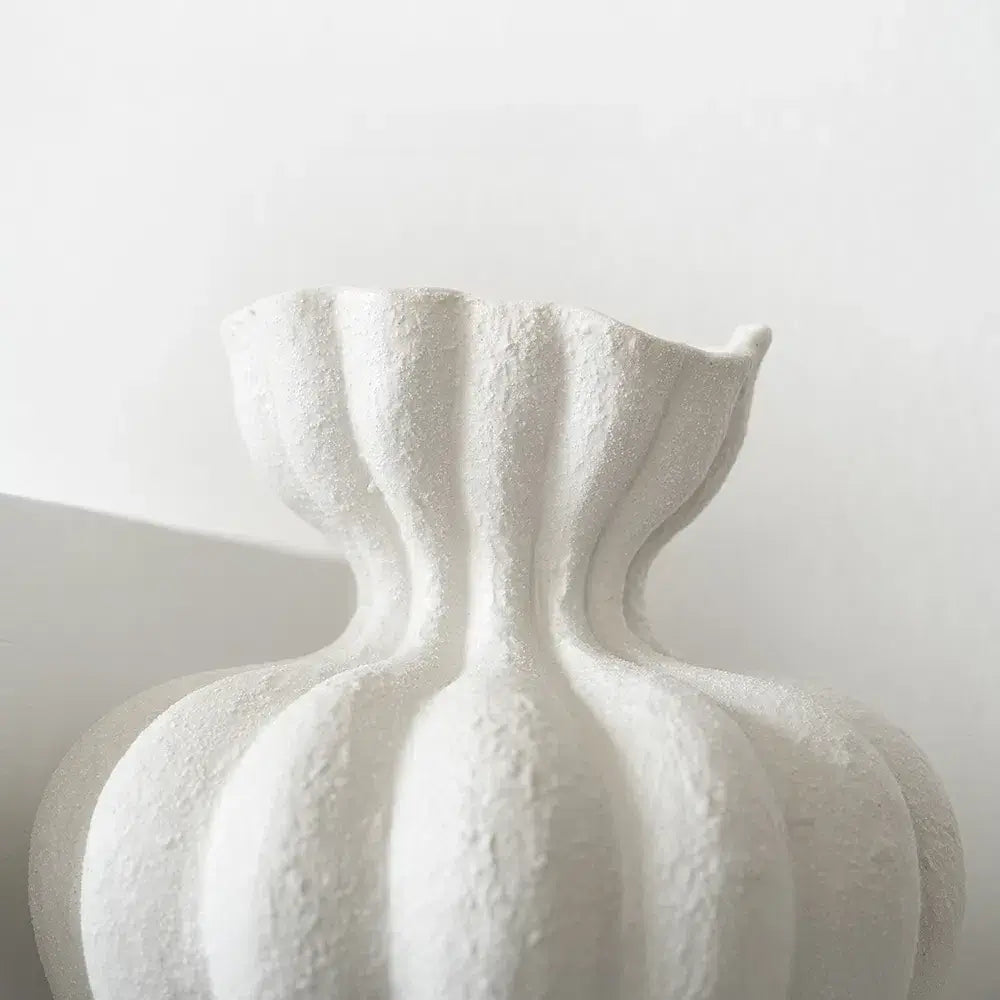 [9.8"] Sculptural White Ceramic Vase with Lotus-Inspired Design