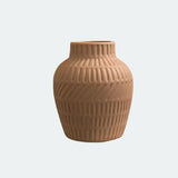 [9.8"] Terracotta Ceramic Vase with Textured Diagonal Design