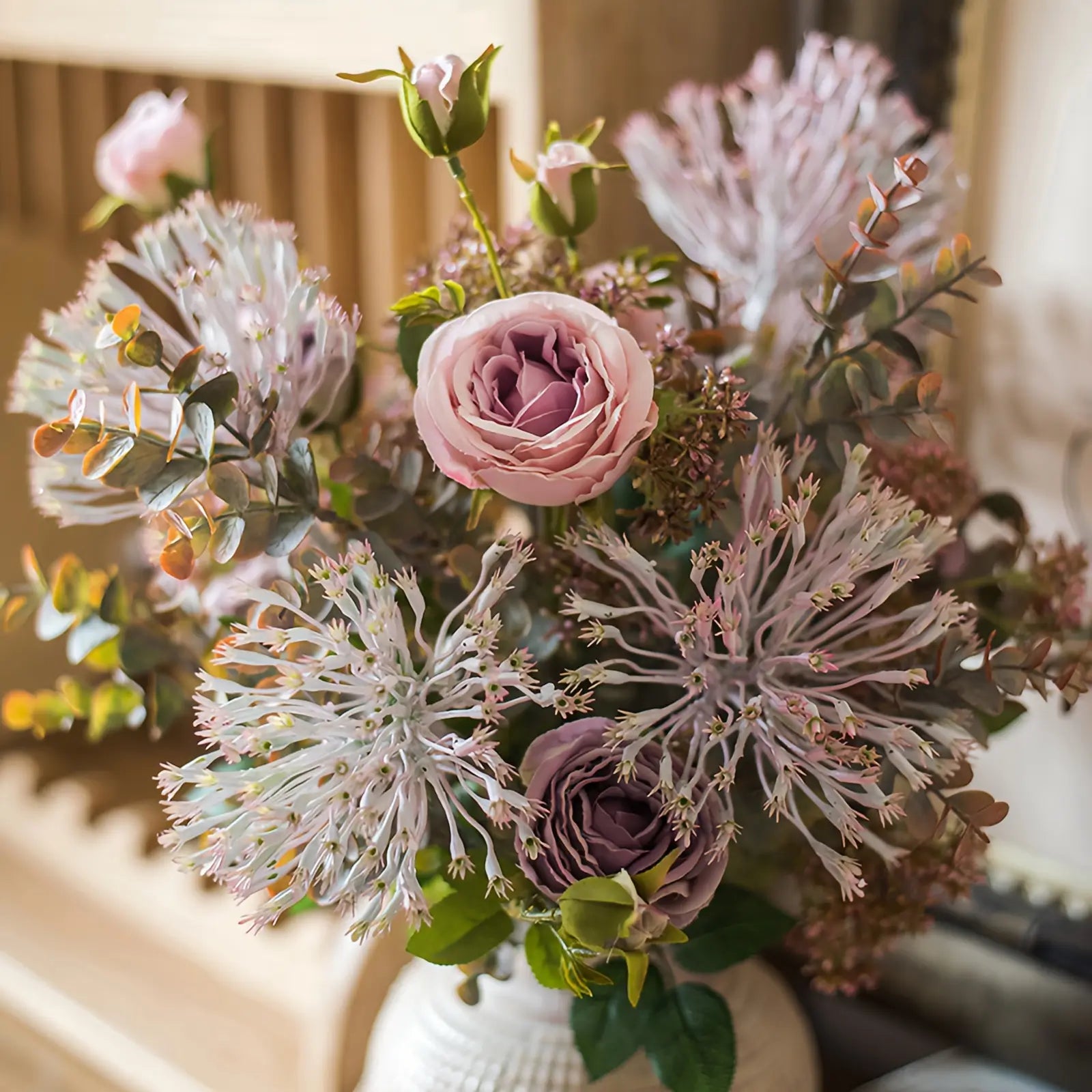 Vintage Lavender and Rose Artificial Floral Arrangement