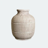 [7.9"] Vintage Textured Ceramic Vase with Neutral Tones