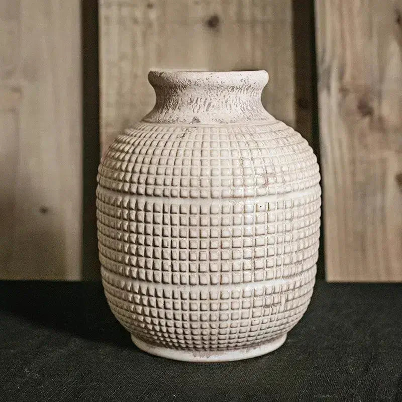 [7.9"] Vintage Textured Ceramic Vase with Neutral Tones