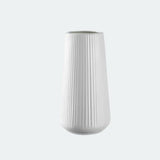 [9.8"] White Ceramic Vase with Ribbed Minimalist Design