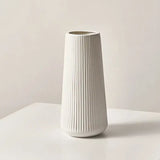 [9.8"] White Ceramic Vase with Ribbed Minimalist Design